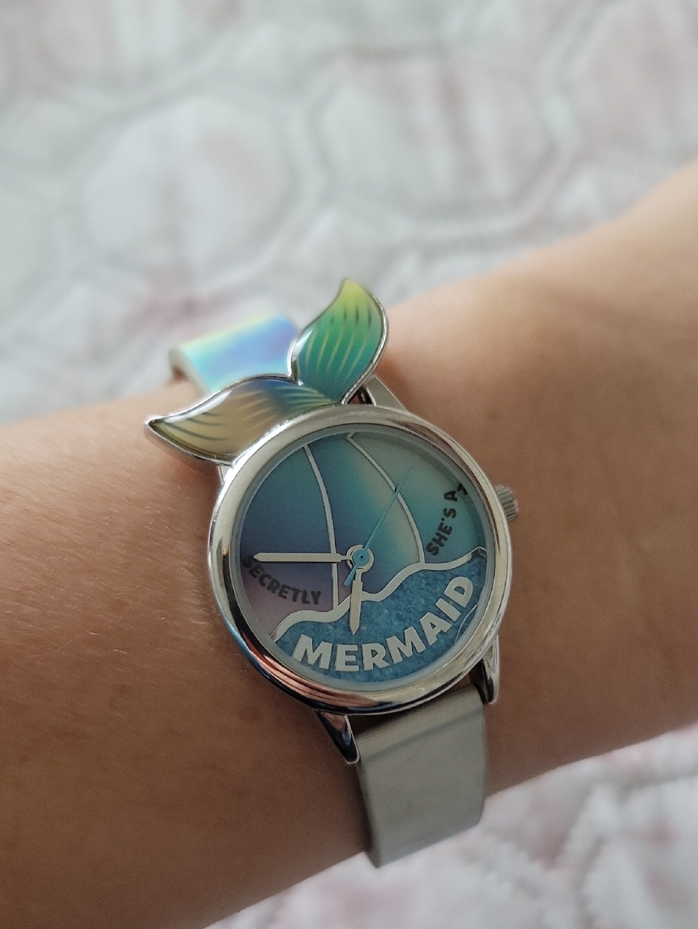 Amazon Iridescent Mermaid Watch with Blue Dial and Silver Case